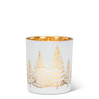 Bougeoir de verre - Sapins dorés - Blanc mat - Petiole™