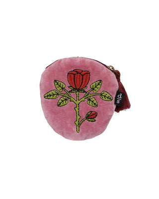 Pochette brodée ronde - Rose