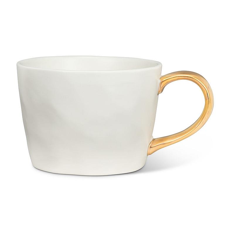 Tasse - Blanc mat et anse dorée