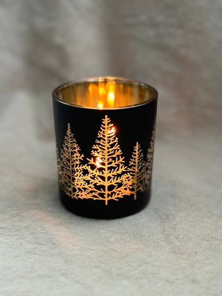 Bougeoir de verre - Sapins dorés - Noir mat - Petiole™