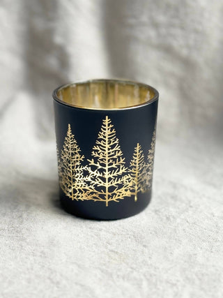 Bougeoir de verre - Sapins dorés - Noir mat - Petiole™