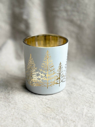 Bougeoir de verre - Sapins dorés - Blanc mat - Petiole™