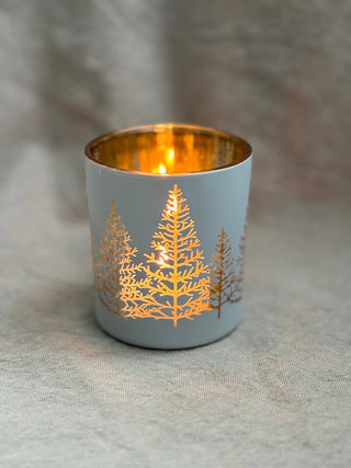 Bougeoir de verre - Sapins dorés - Blanc mat - Petiole™