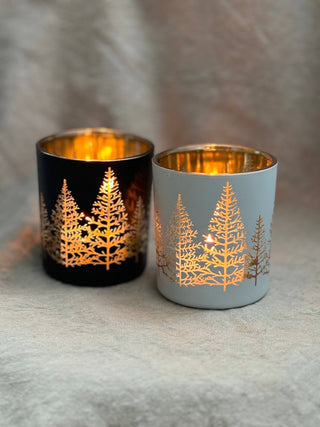 Bougeoir de verre - Sapins dorés - Blanc mat - Petiole™