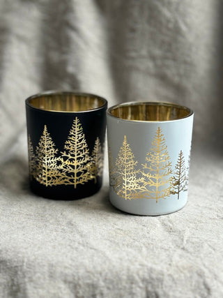 Bougeoir de verre - Sapins dorés - Noir mat - Petiole™