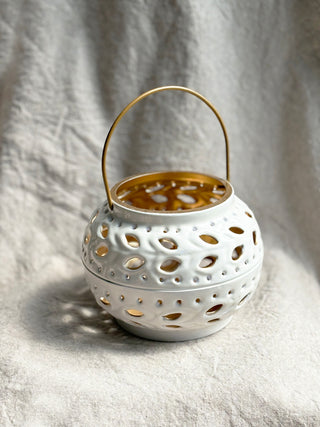 White enameled lantern