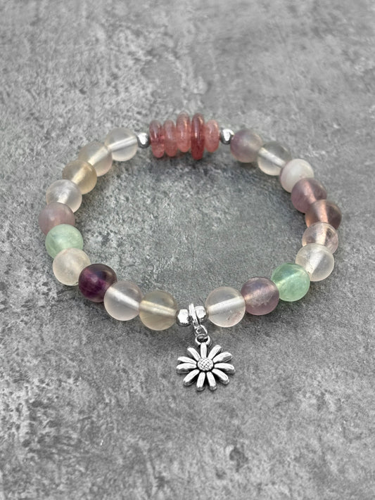 Fluorite et quartz fraise - Bracelet