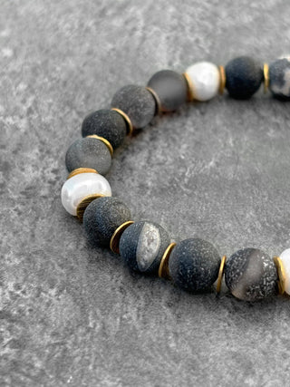 Agate géode et perle d'eau douce - Bracelet de pierres naturelles - Petiole™