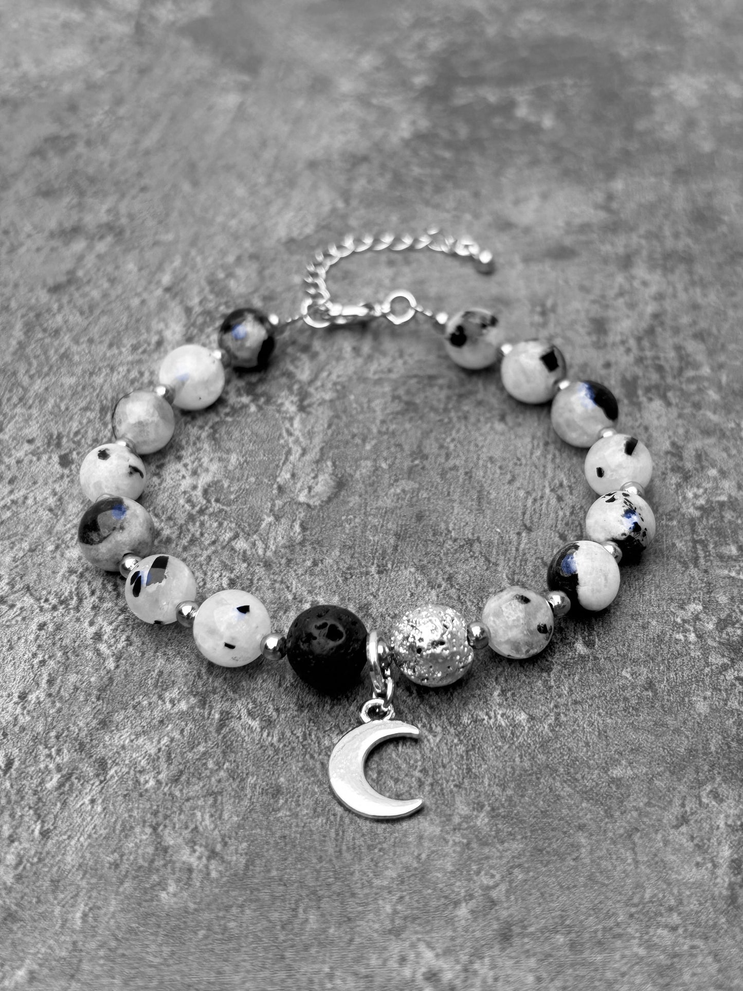 Pierre de lune arc-en-ciel et pierre de lave - Bracelet