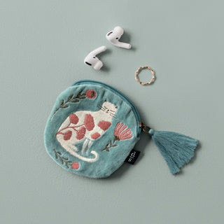 Pochette brodée ronde - Chat - Petiole™