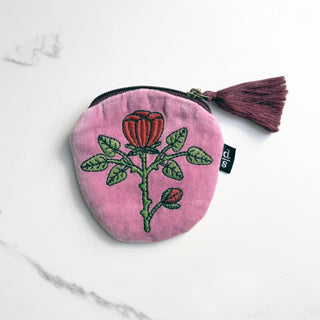 Pochette brodée ronde - Clef de la rose