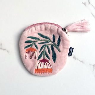 Pochette brodée ronde - Fleur